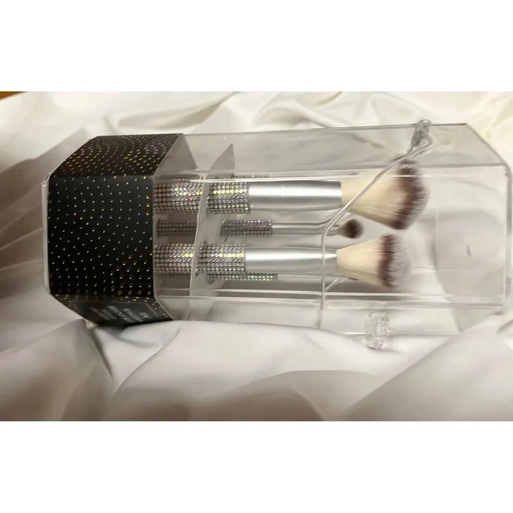 Advantus 5PC Makeup Brush Set Women OS Silver New Rhinestone Clear Organizer